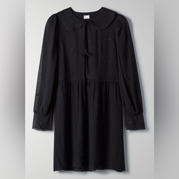 New Aritzia Le Fou Wilfred Foxtrot Black Silk Sheer Babydoll Mini Dress Sz L - Picture 6 of 15